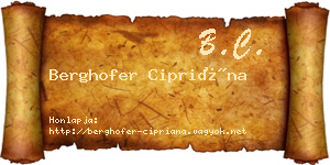Berghofer Cipriána névjegykártya